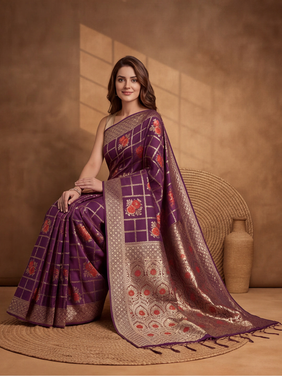Jaipur Kurti Women'S Designer Weaving Work Purple Saree