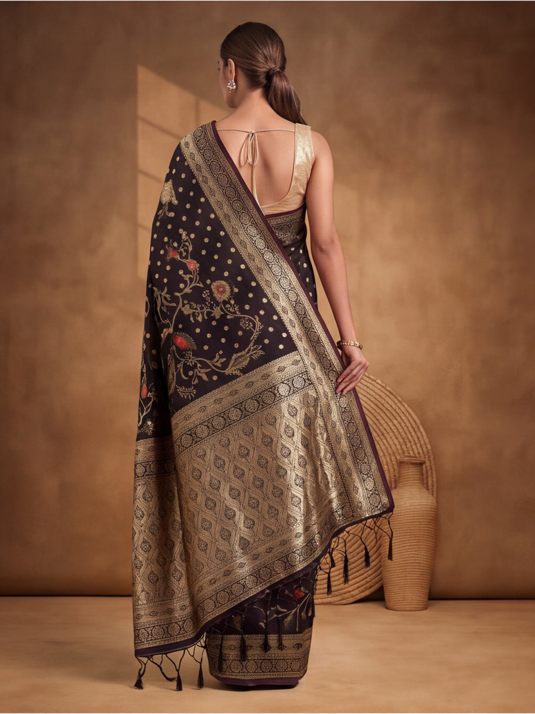 Jaipur Kurti Women'S Designer Weaving Work Black Saree