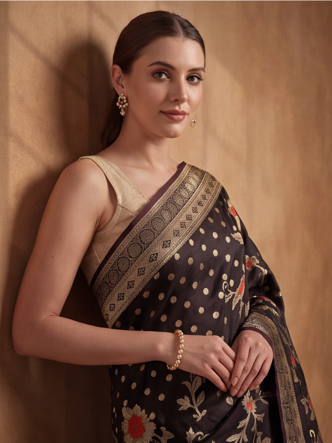 Jaipur Kurti Women'S Designer Weaving Work Black Saree