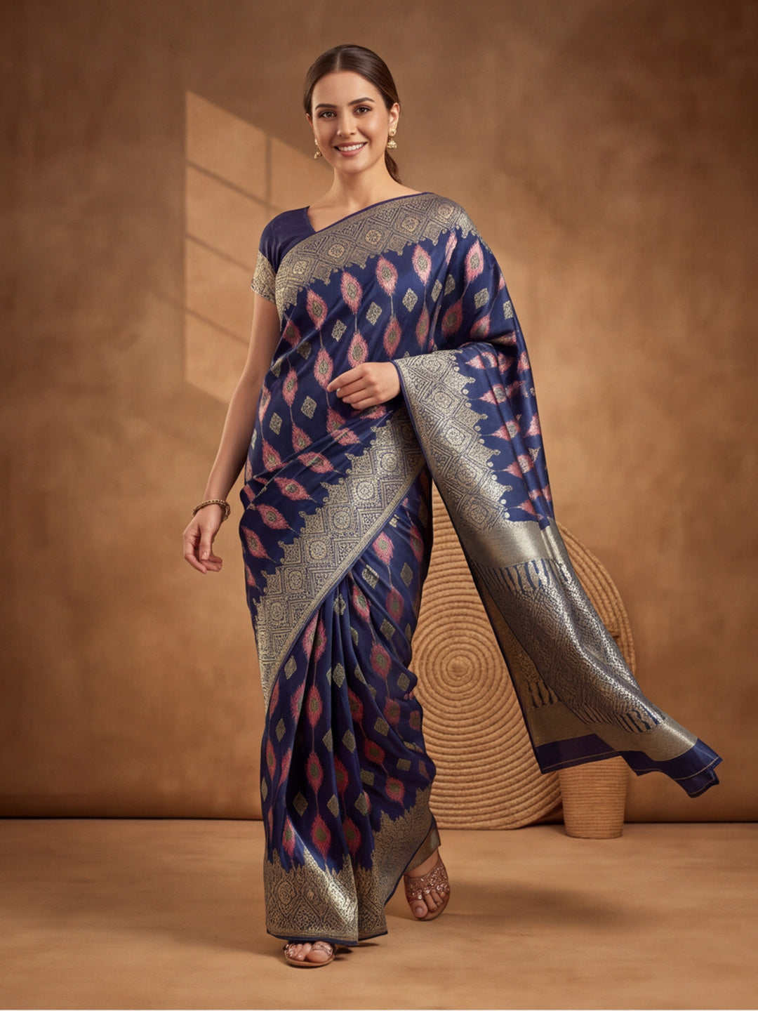 Jaipur Kurti Women'S Designer Weaving Work Navy Blue Saree