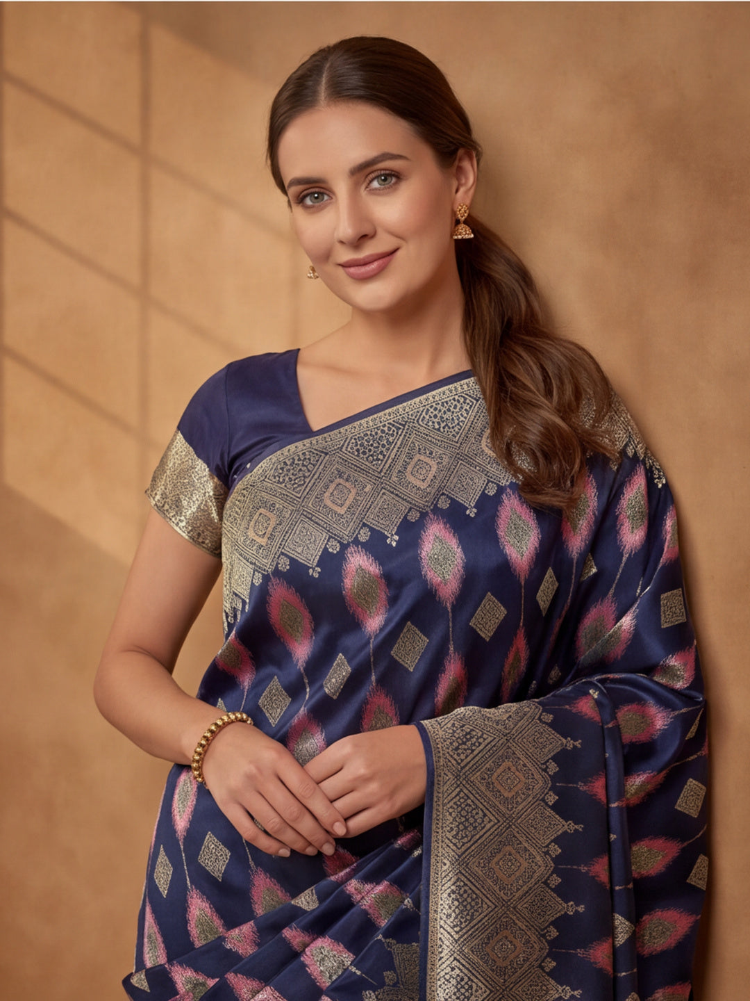 Jaipur Kurti Women'S Designer Weaving Work Navy Blue Saree