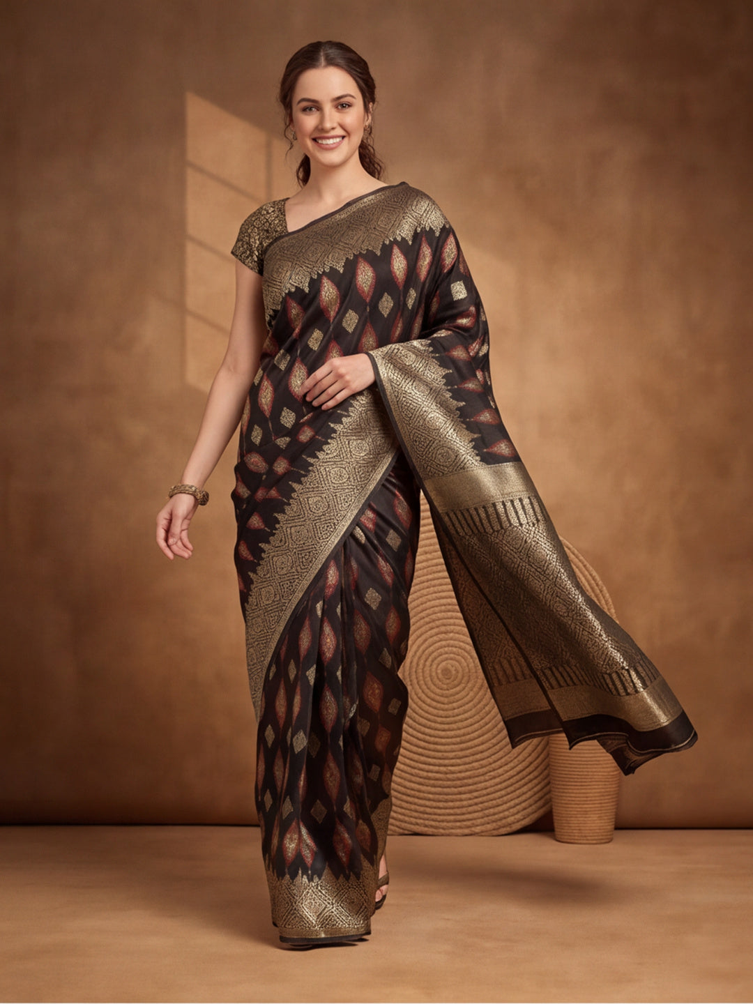 Jaipur Kurti Women'S Designer Weaving Work Black Saree