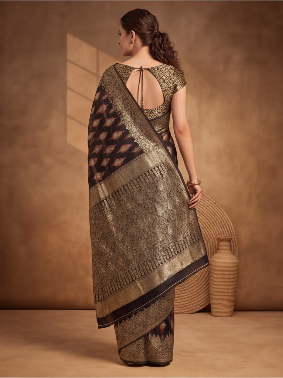 Jaipur Kurti Women'S Designer Weaving Work Black Saree