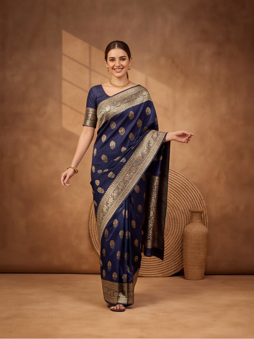 Jaipur Kurti Women'S Designer Weaving Work Navy Blue Saree
