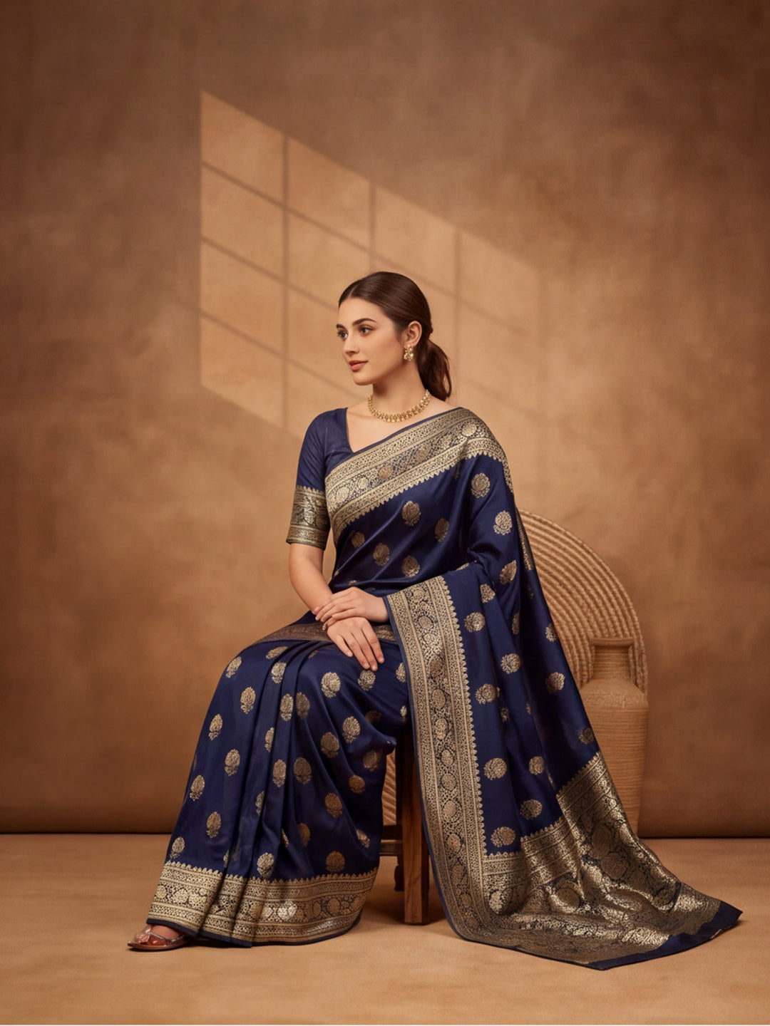 Jaipur Kurti Women'S Designer Weaving Work Navy Blue Saree