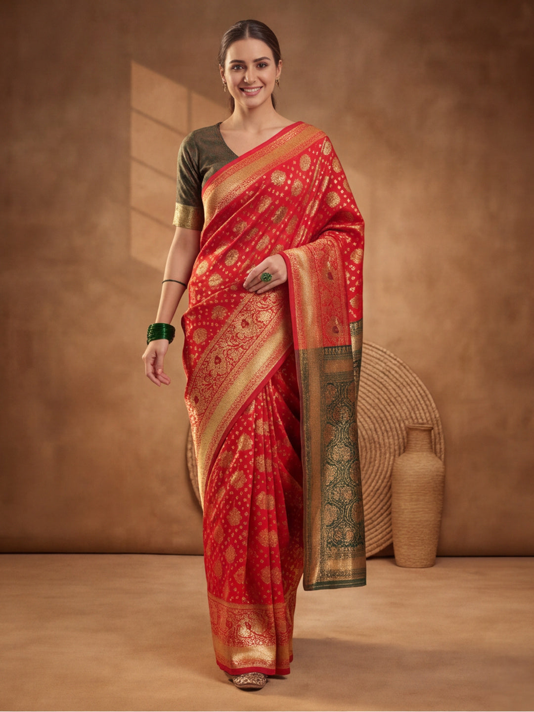 Ravishing Red: Weaving Work Banarasi Silk Saree