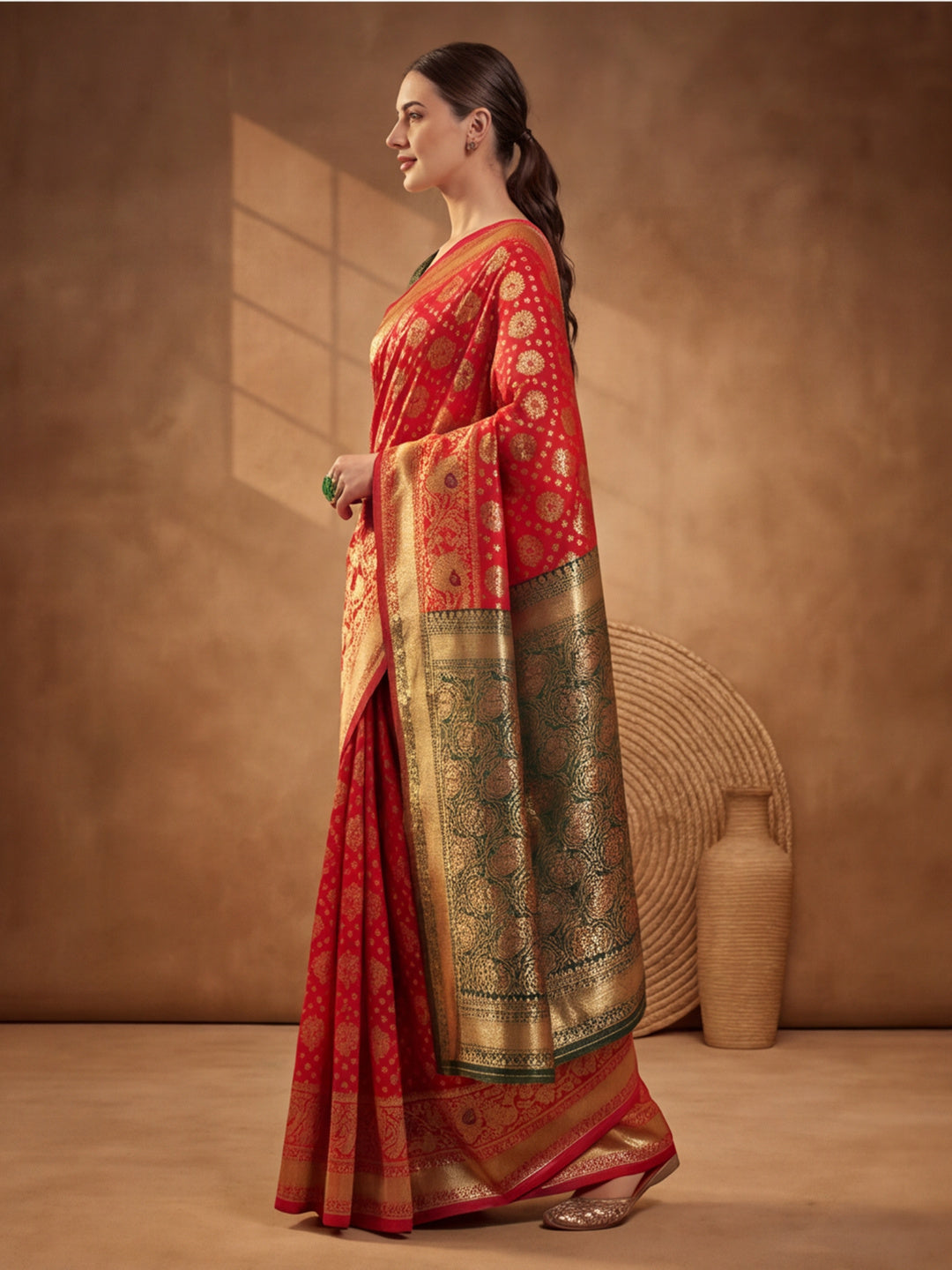 Ravishing Red: Weaving Work Banarasi Silk Saree