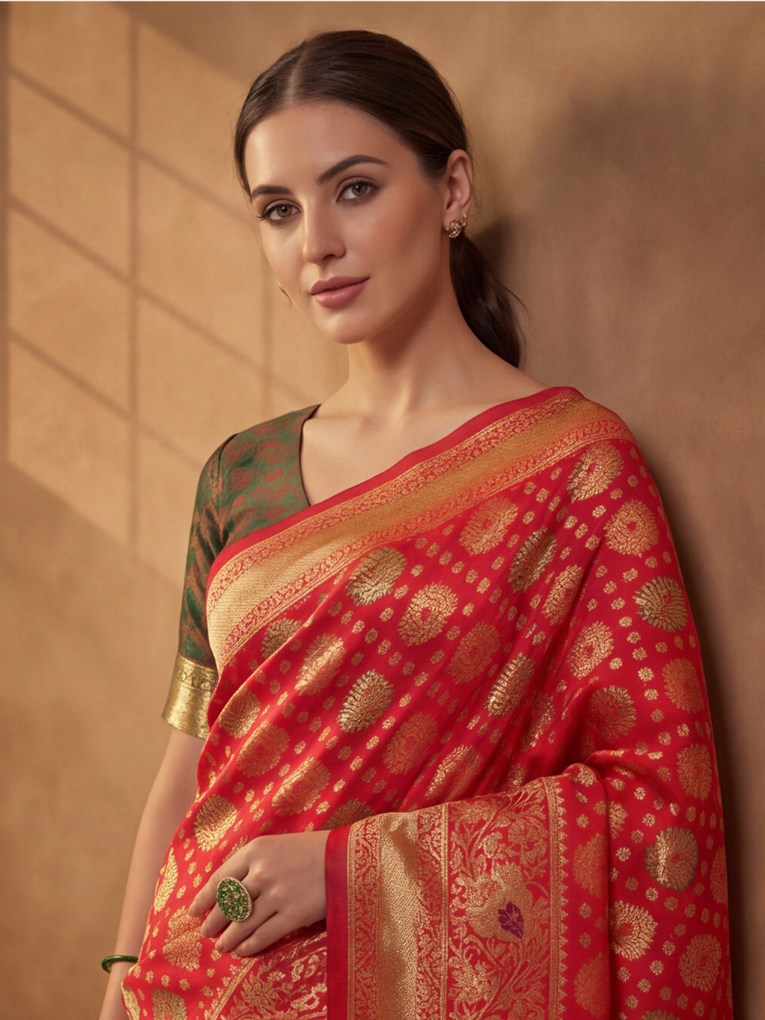 Ravishing Red: Weaving Work Banarasi Silk Saree
