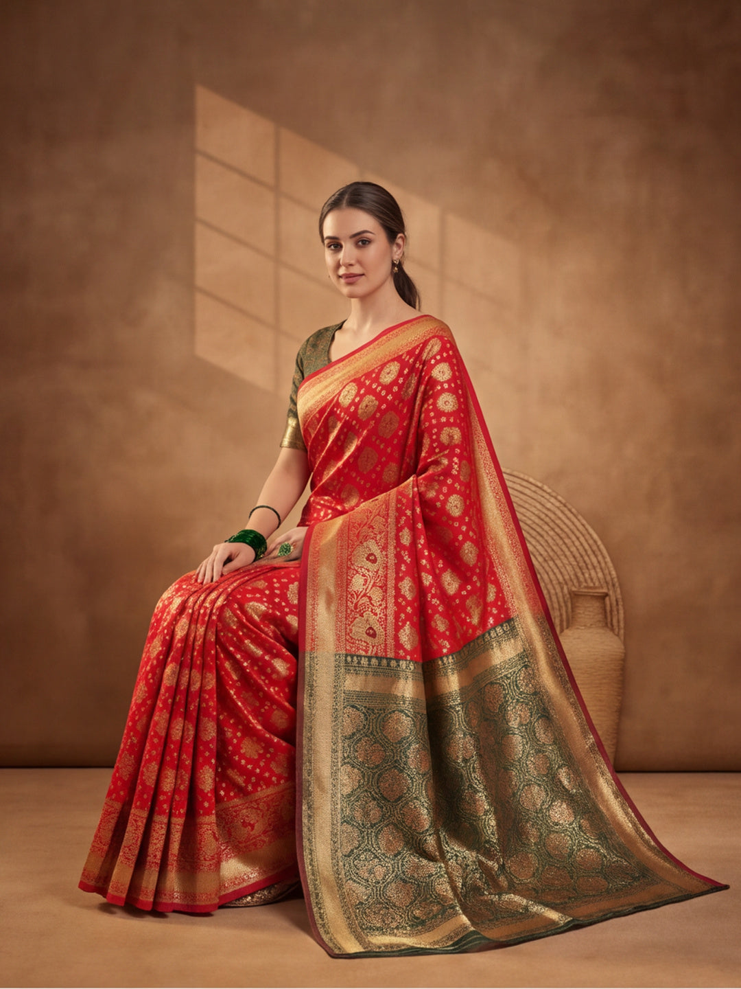 Ravishing Red: Weaving Work Banarasi Silk Saree