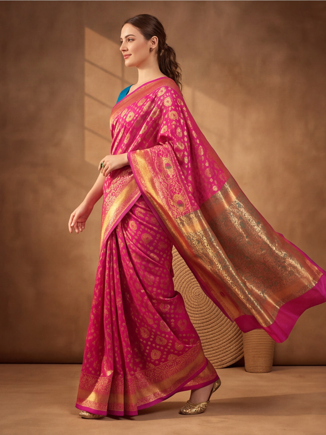 Gajri Grandeur: Weaving Work Banarasi Silk Saree