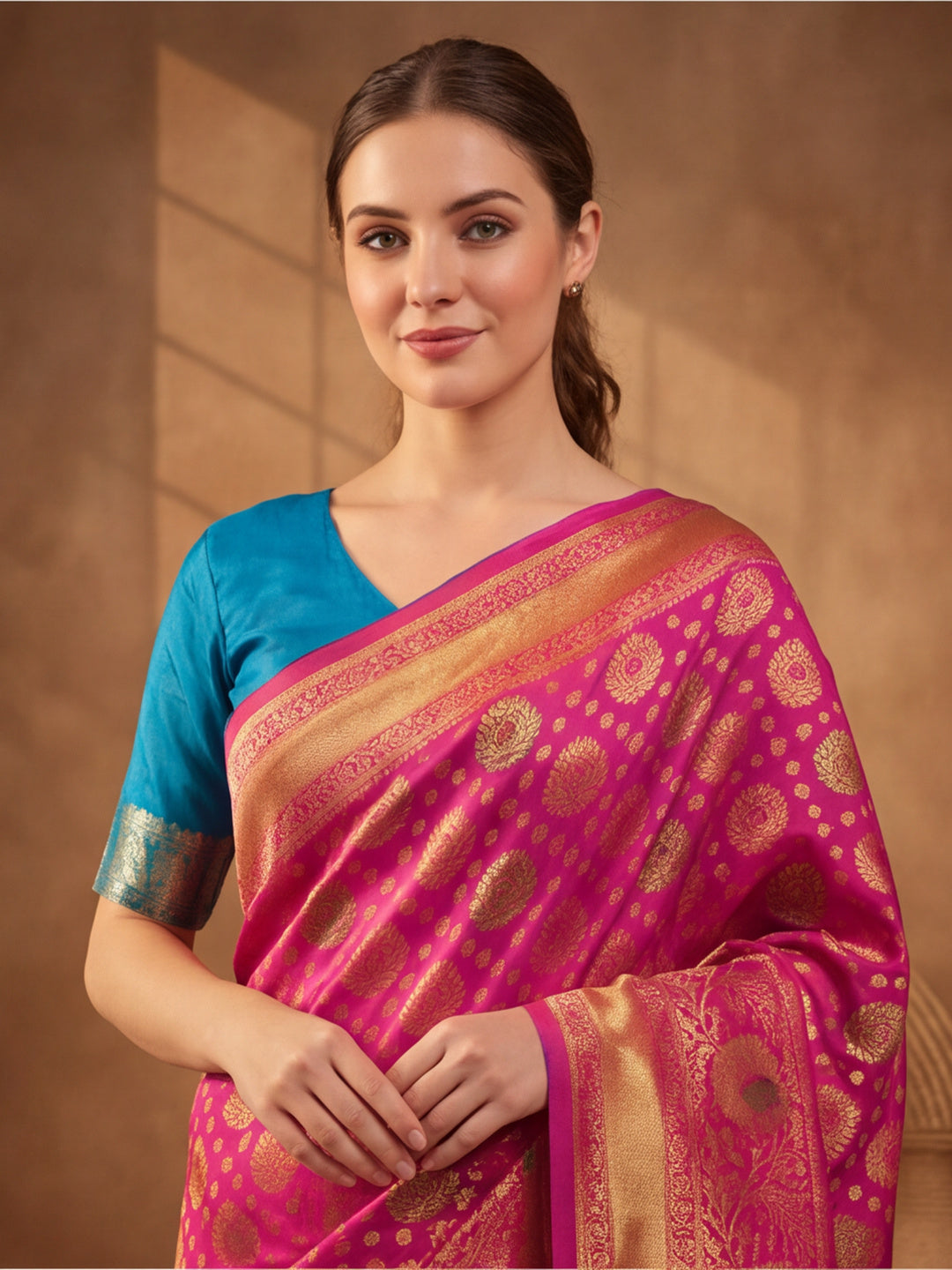 Gajri Grandeur: Weaving Work Banarasi Silk Saree
