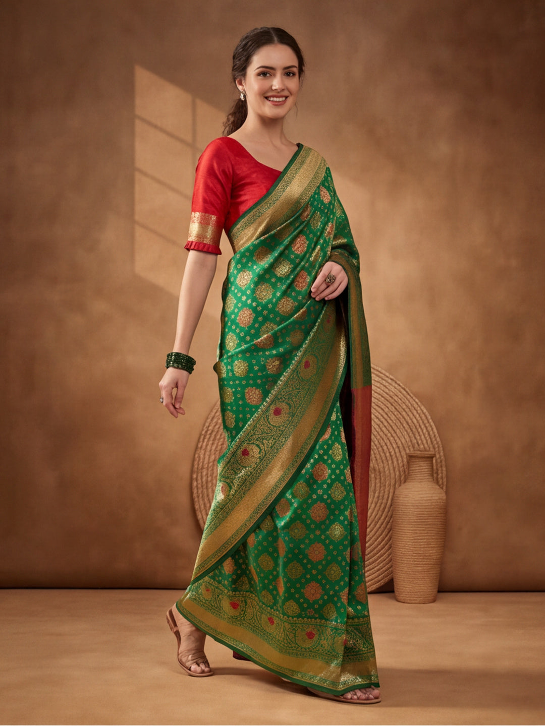 Green Goddess: Weaving Work Banarasi Silk Saree