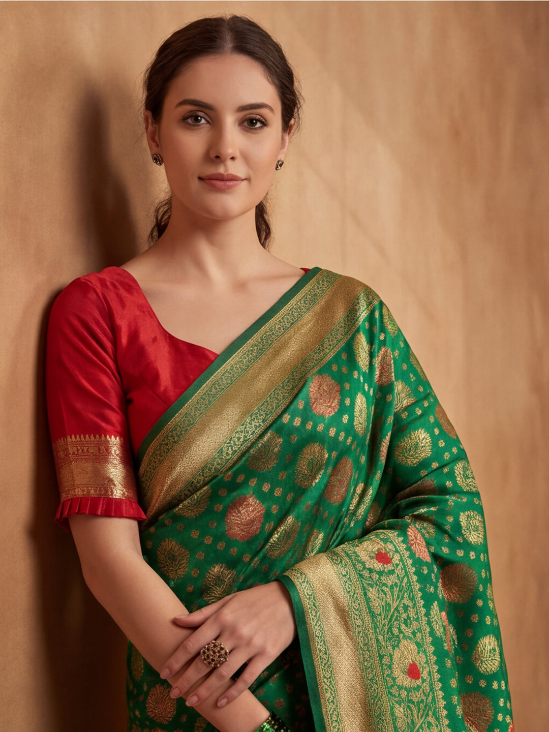 Green Goddess: Weaving Work Banarasi Silk Saree