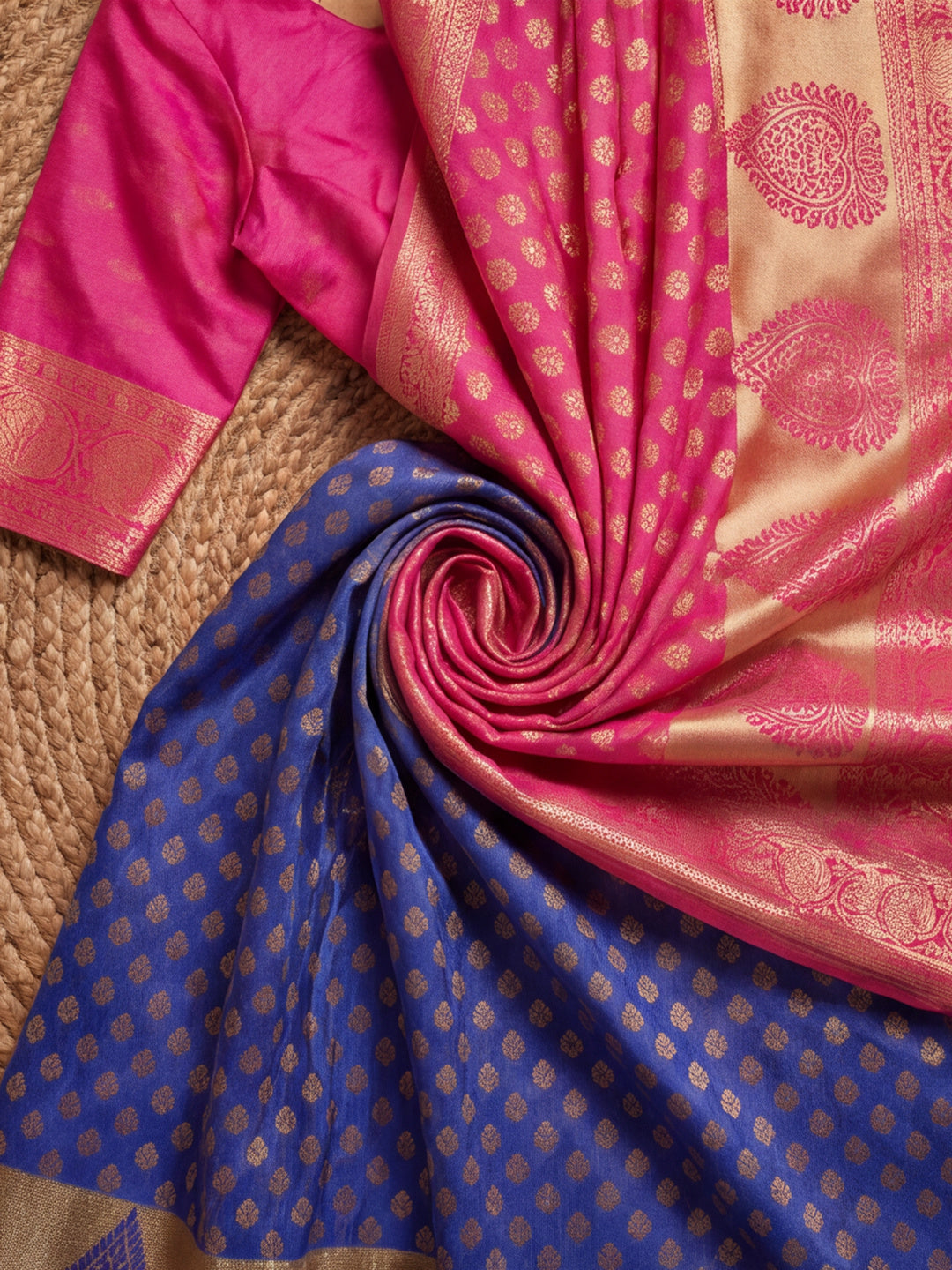 Jaipur Kurti Women'S Designer Weaving Work Pink,Blue Saree
