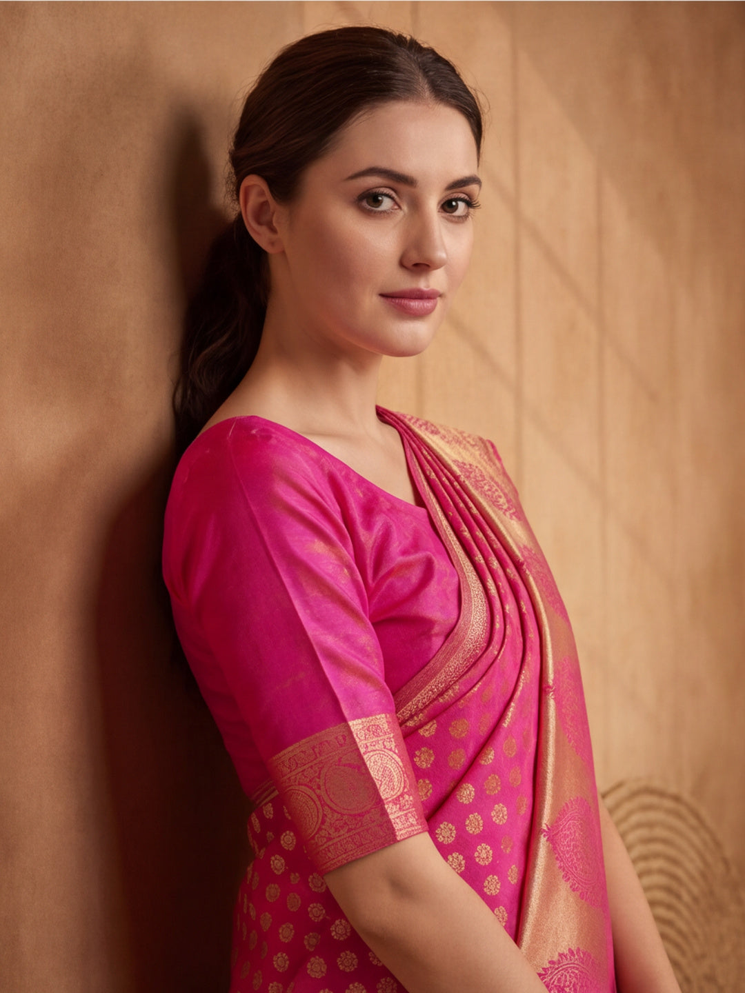 Jaipur Kurti Women'S Designer Weaving Work Pink,Blue Saree
