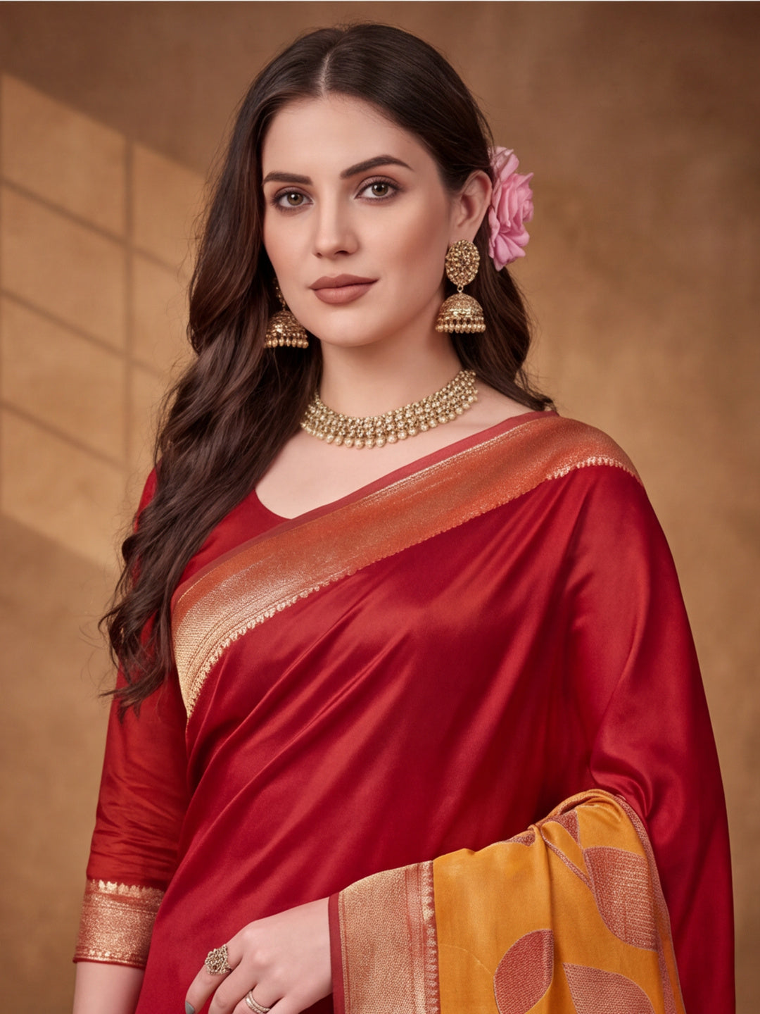 Jaipur Kurti Women'S Designer Weaving Work Red,Gold Saree