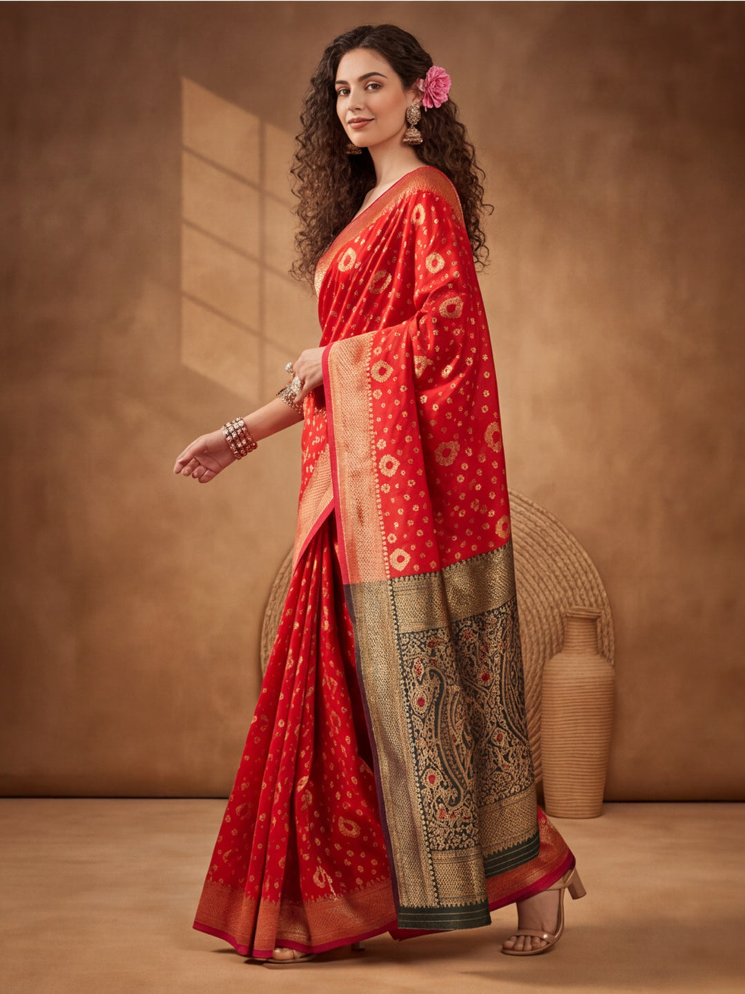 Radiant Red: Weaving Work Banarasi Silk Saree