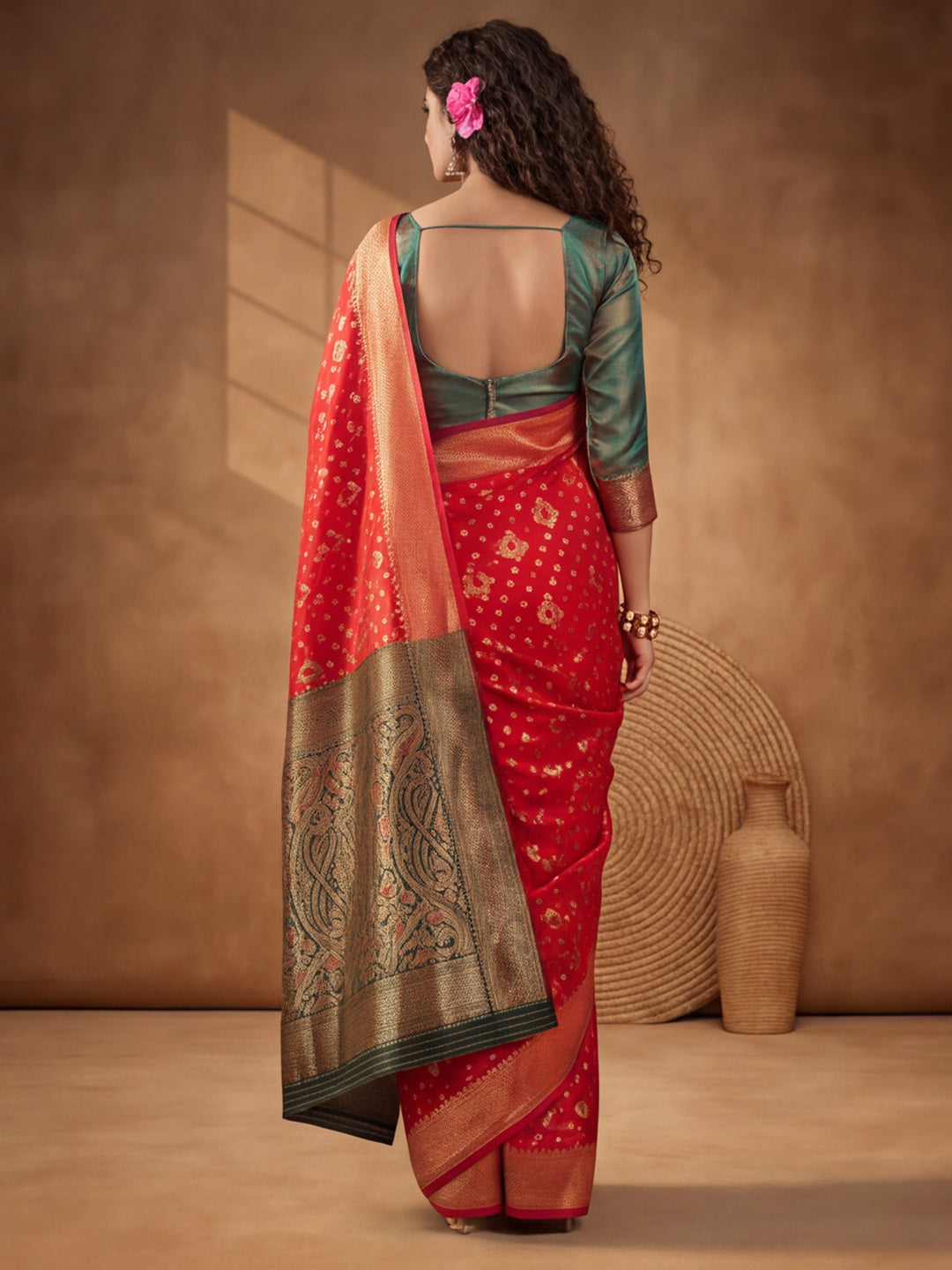 Radiant Red: Weaving Work Banarasi Silk Saree