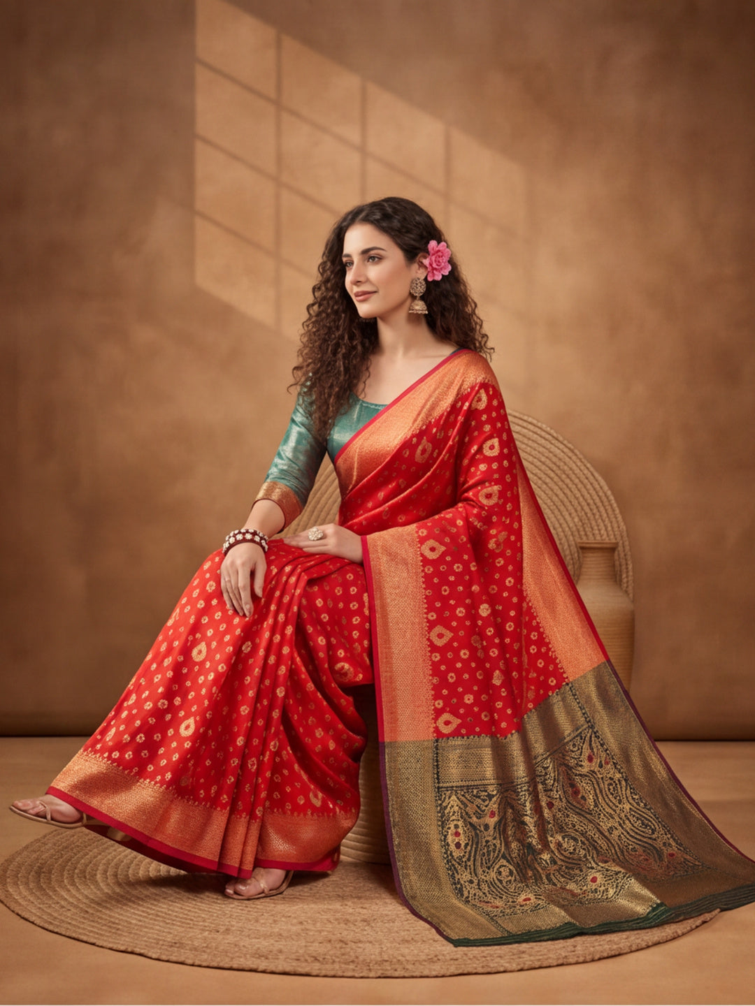 Radiant Red: Weaving Work Banarasi Silk Saree