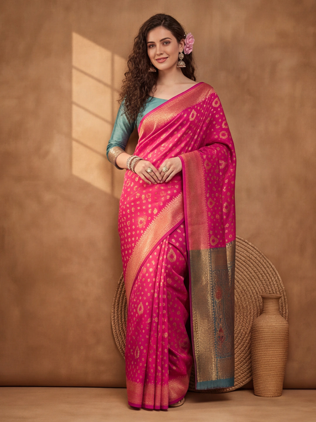 Gajri Glory: Weaving Work Banarasi Silk Saree