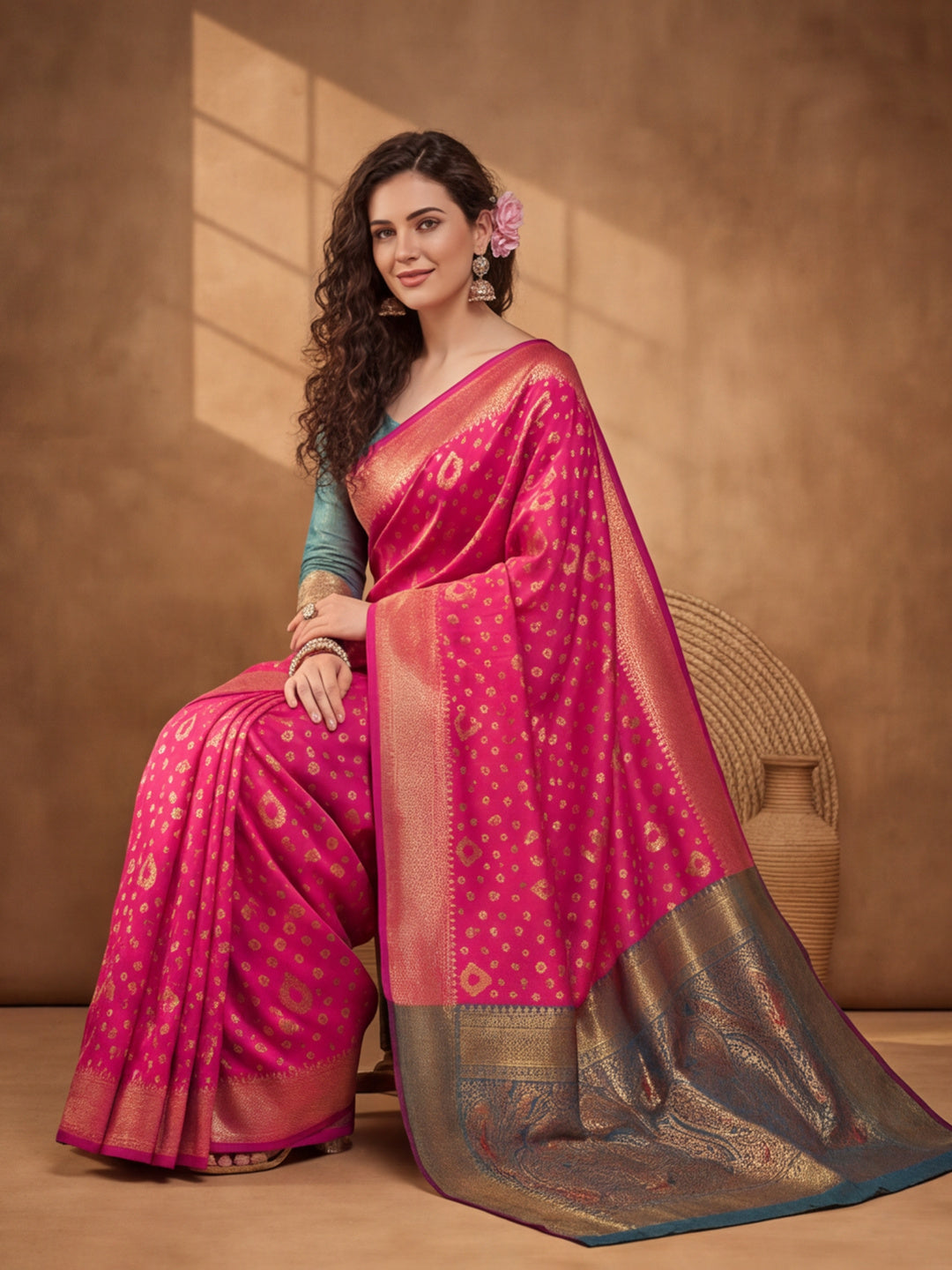 Gajri Glory: Weaving Work Banarasi Silk Saree