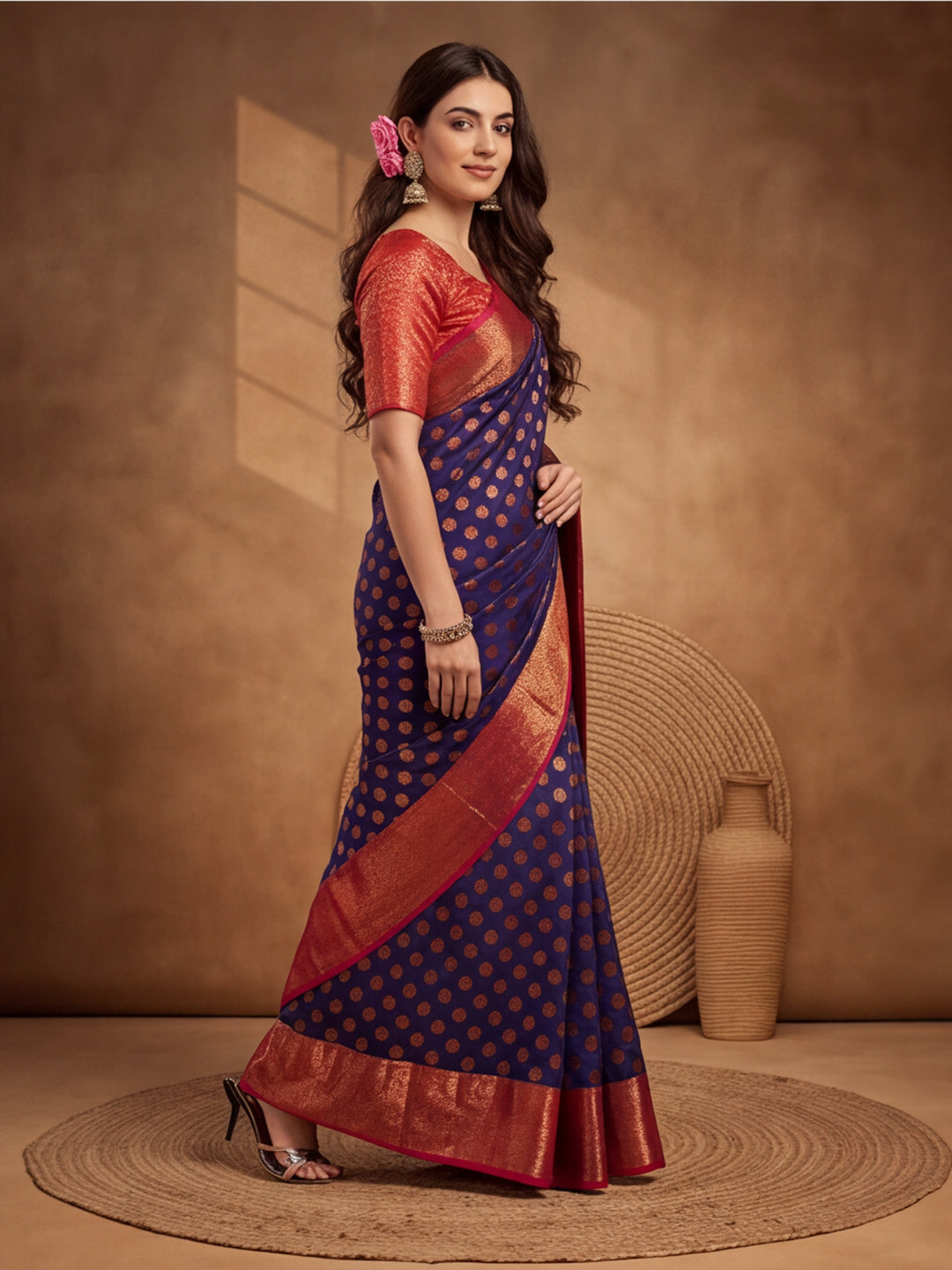 Navy Blue Elegance: Weaving Work Banarasi Silk Saree