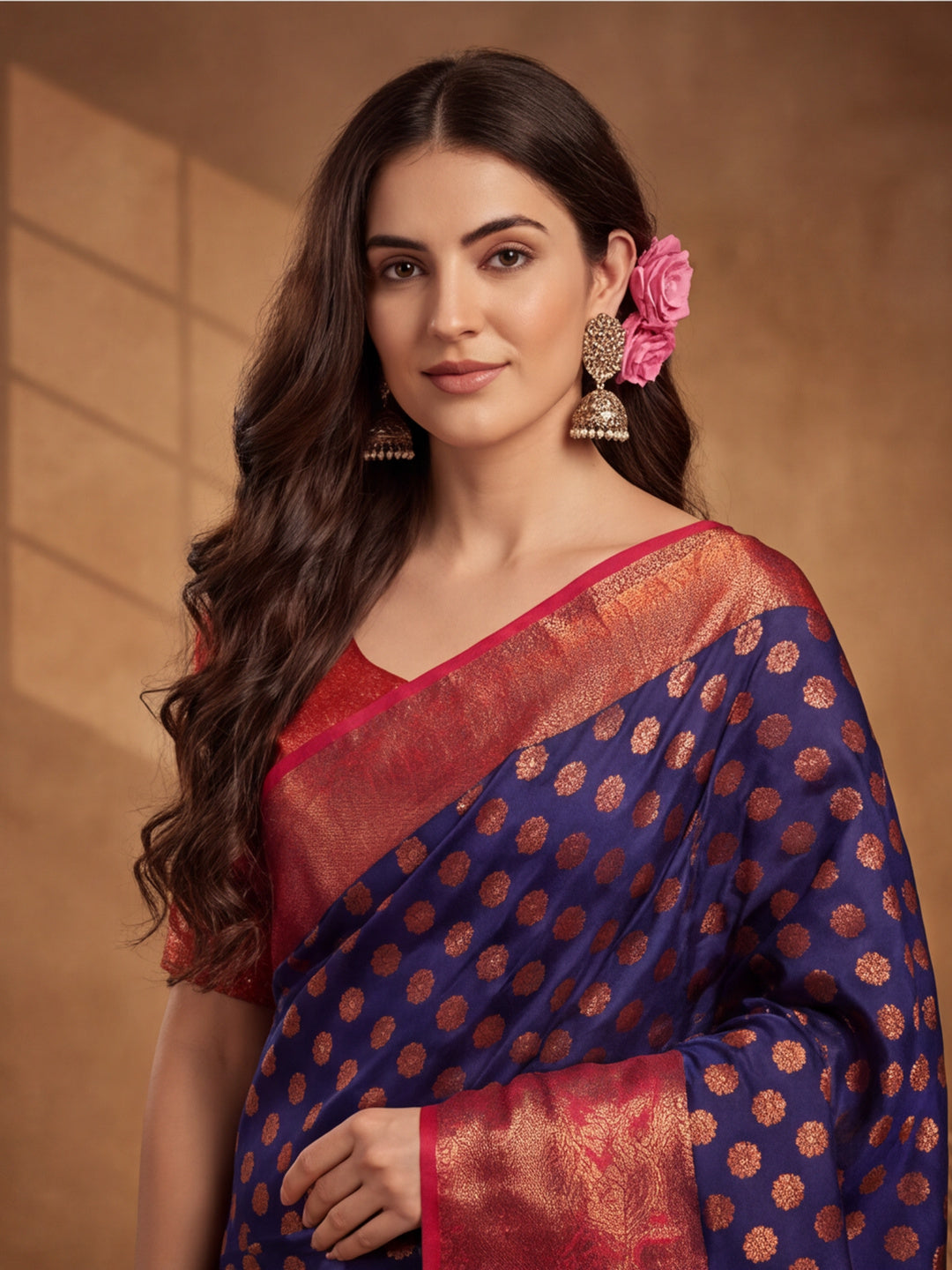 Navy Blue Elegance: Weaving Work Banarasi Silk Saree