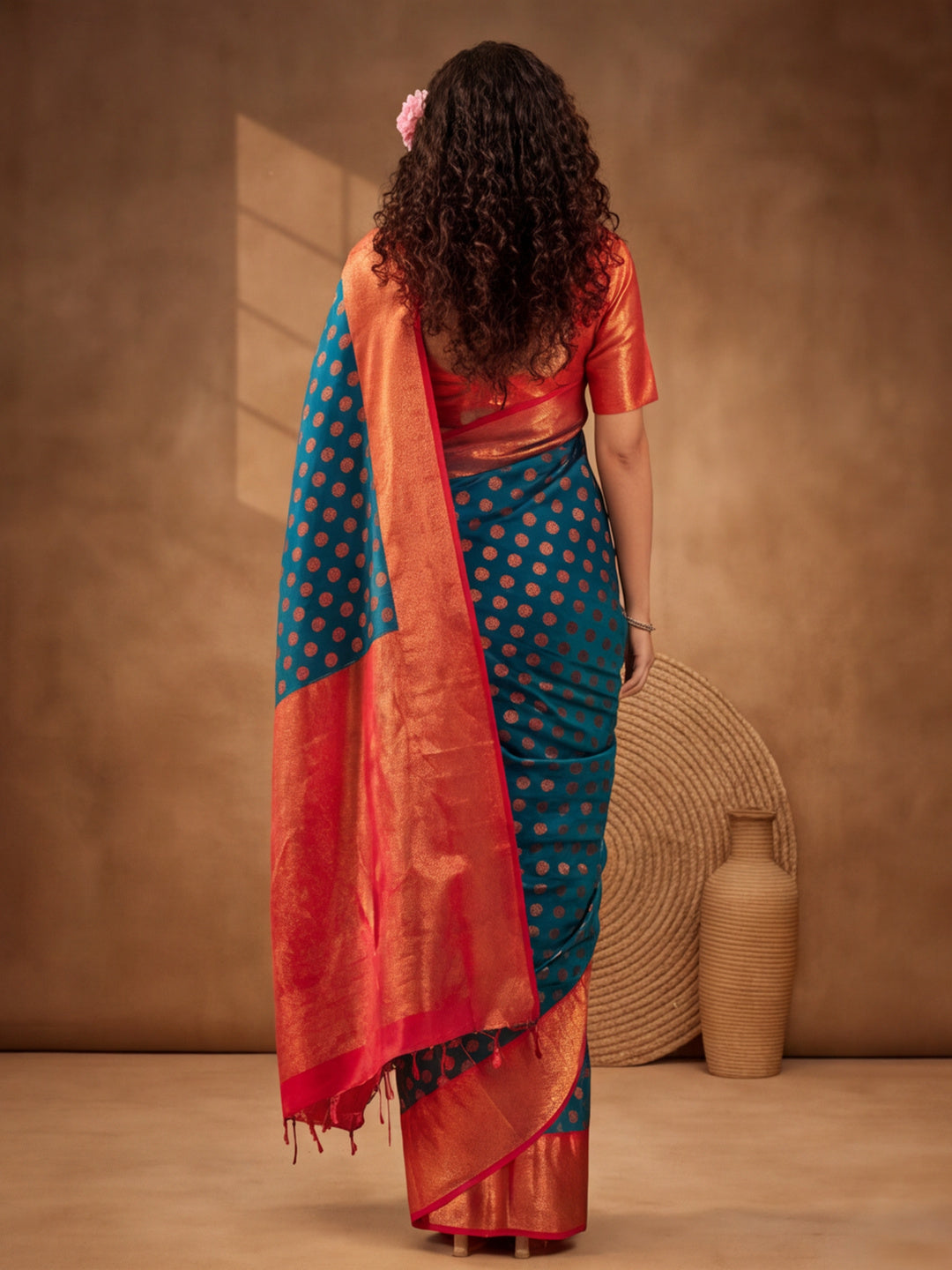 Teal Tranquility: Weaving Work Banarasi Silk Saree