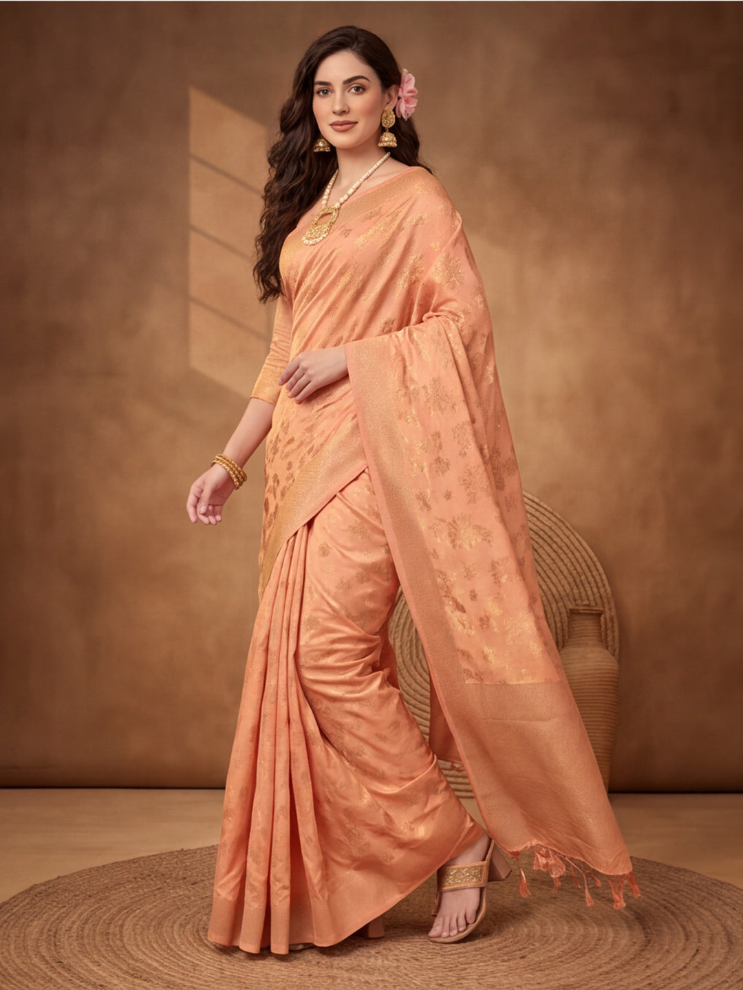 Jaipur Kurti Women'S Designer Weaving Work Beige Saree