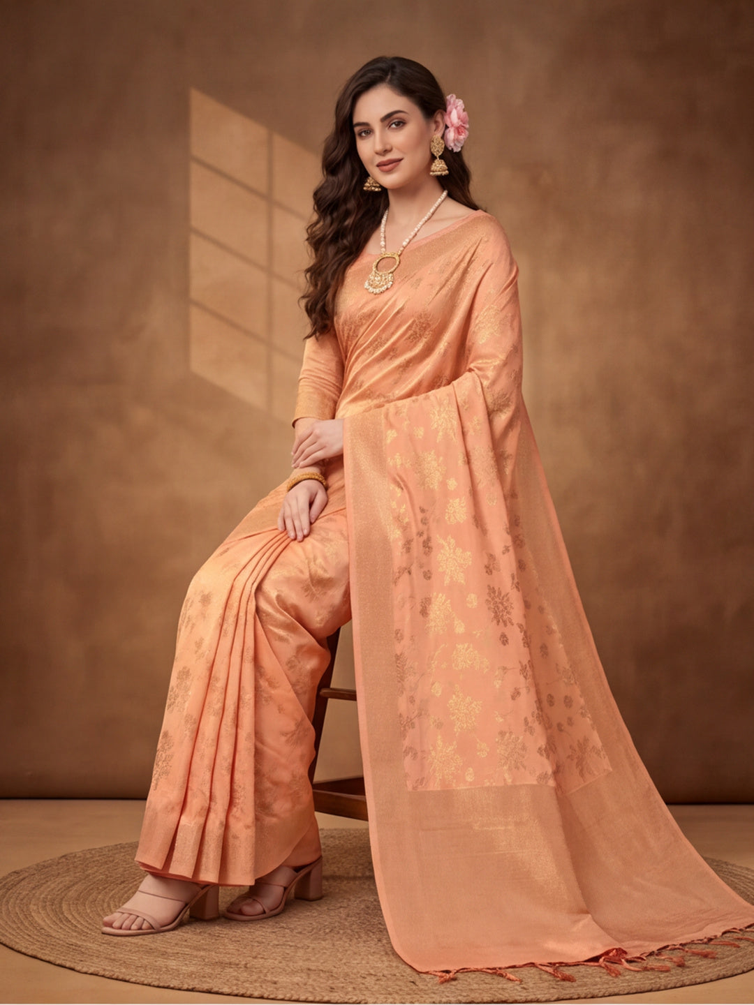 Jaipur Kurti Women'S Designer Weaving Work Beige Saree
