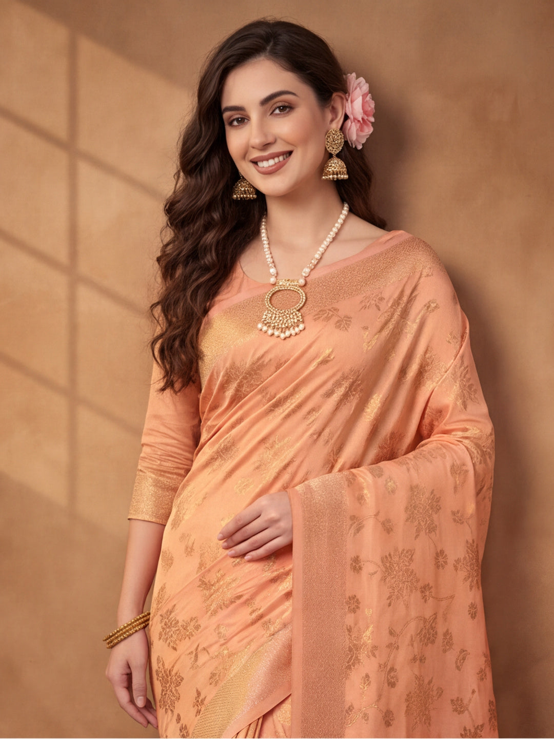 Jaipur Kurti Women'S Designer Weaving Work Beige Saree