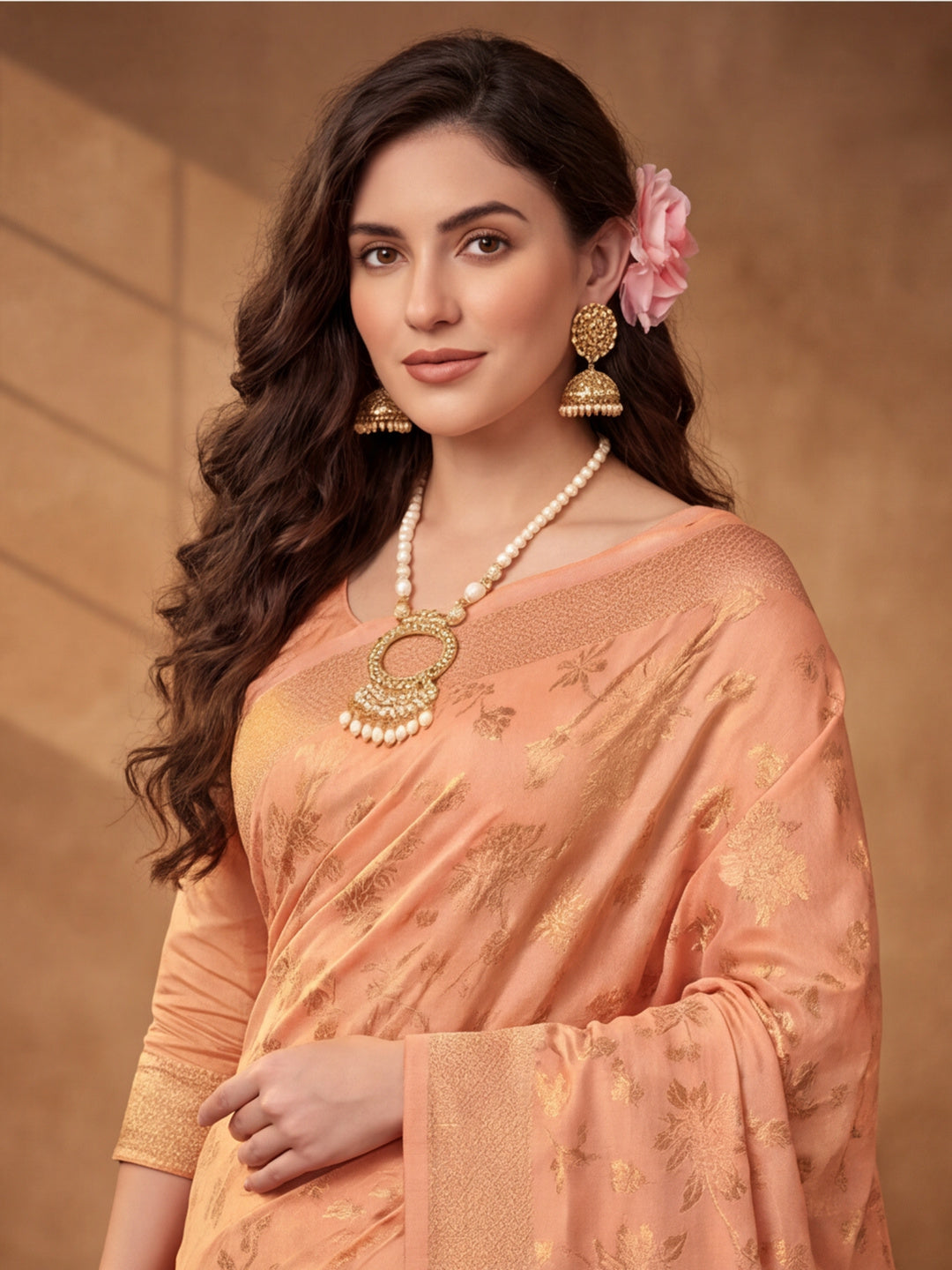 Jaipur Kurti Women'S Designer Weaving Work Beige Saree