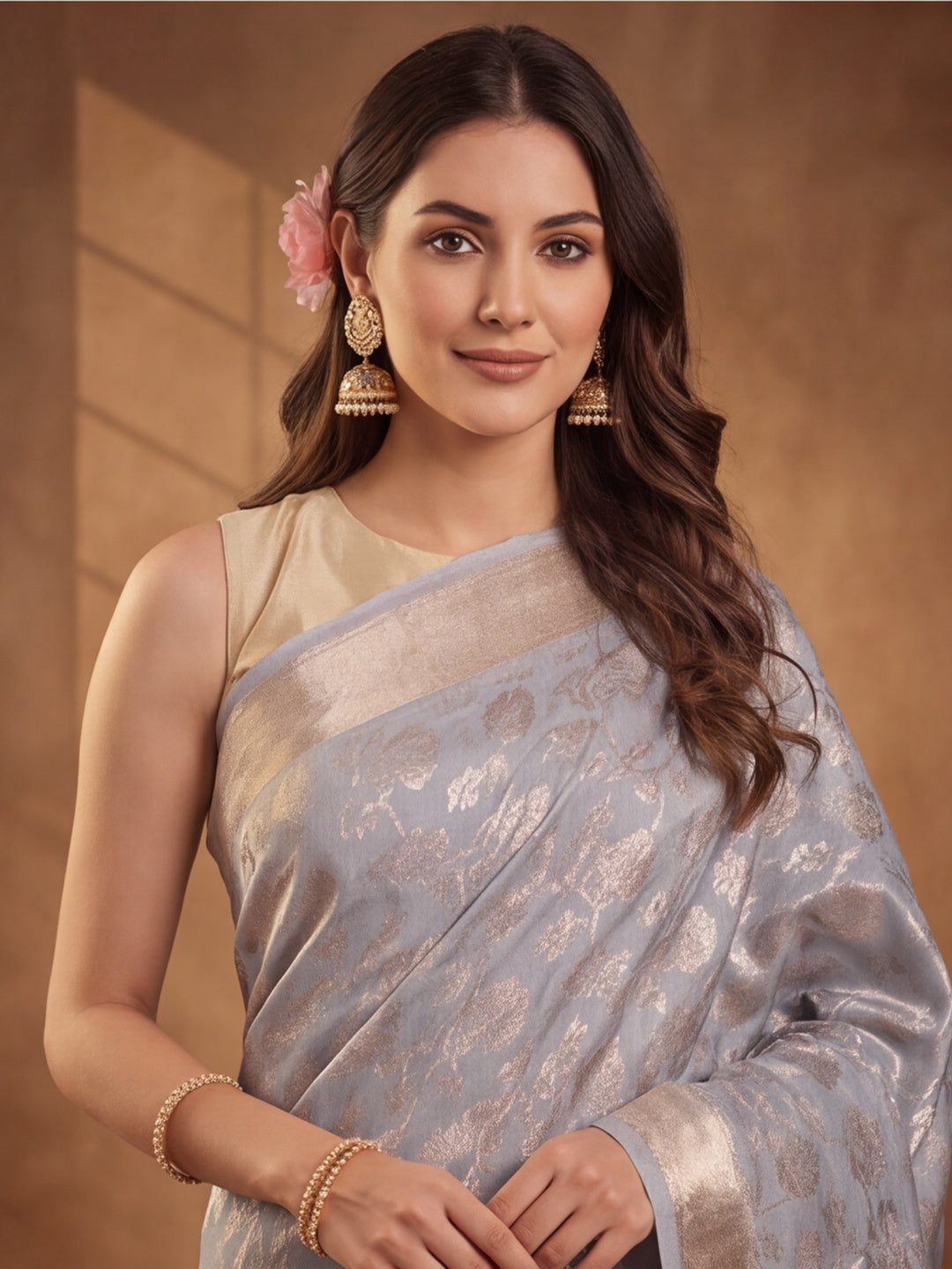 Jaipur Kurti Women'S Designer Weaving Work Grey Saree