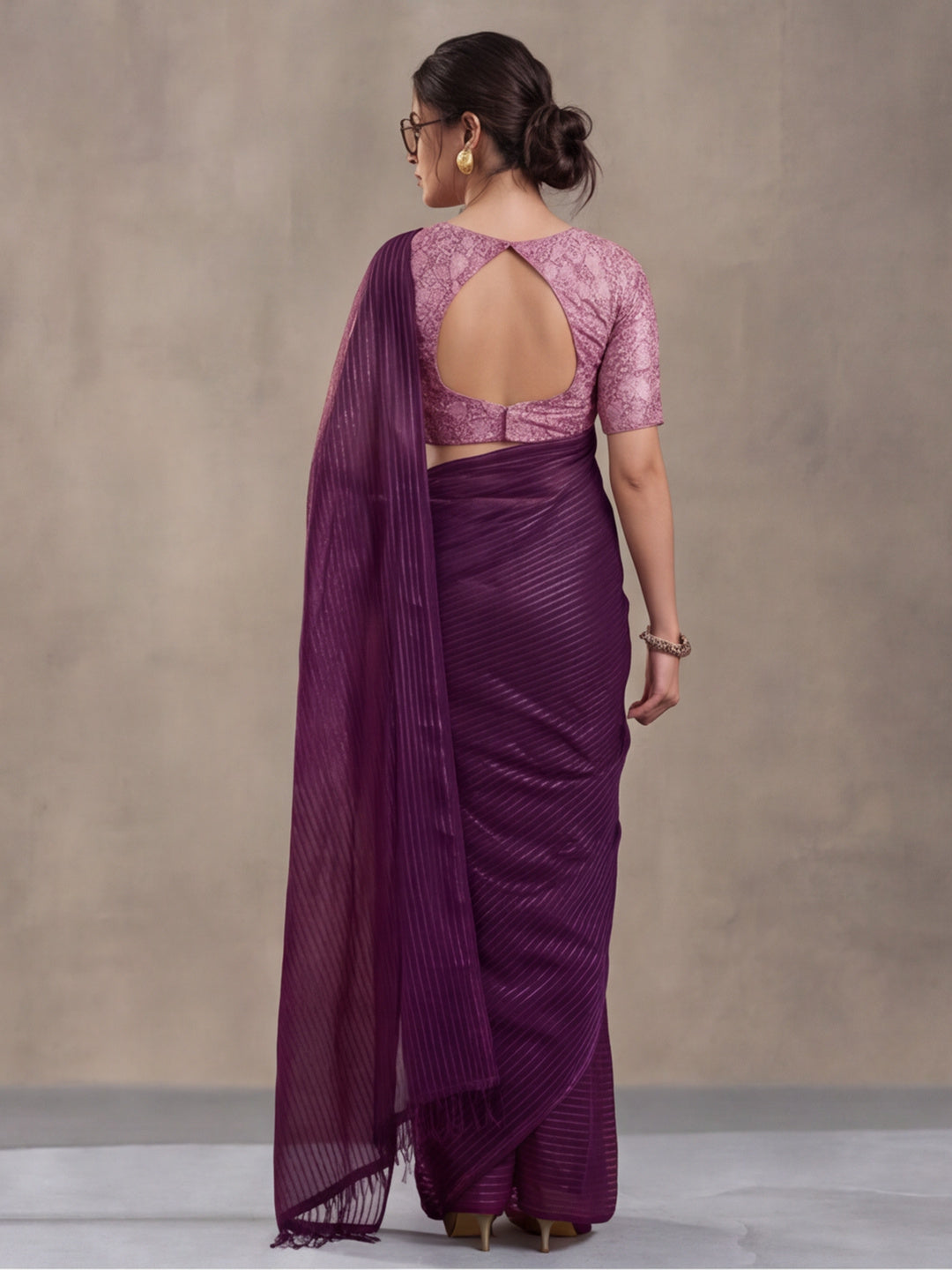 Burgundy Sparkle Lining Fabric Saree with Printed Design by Jaipur Kurti
