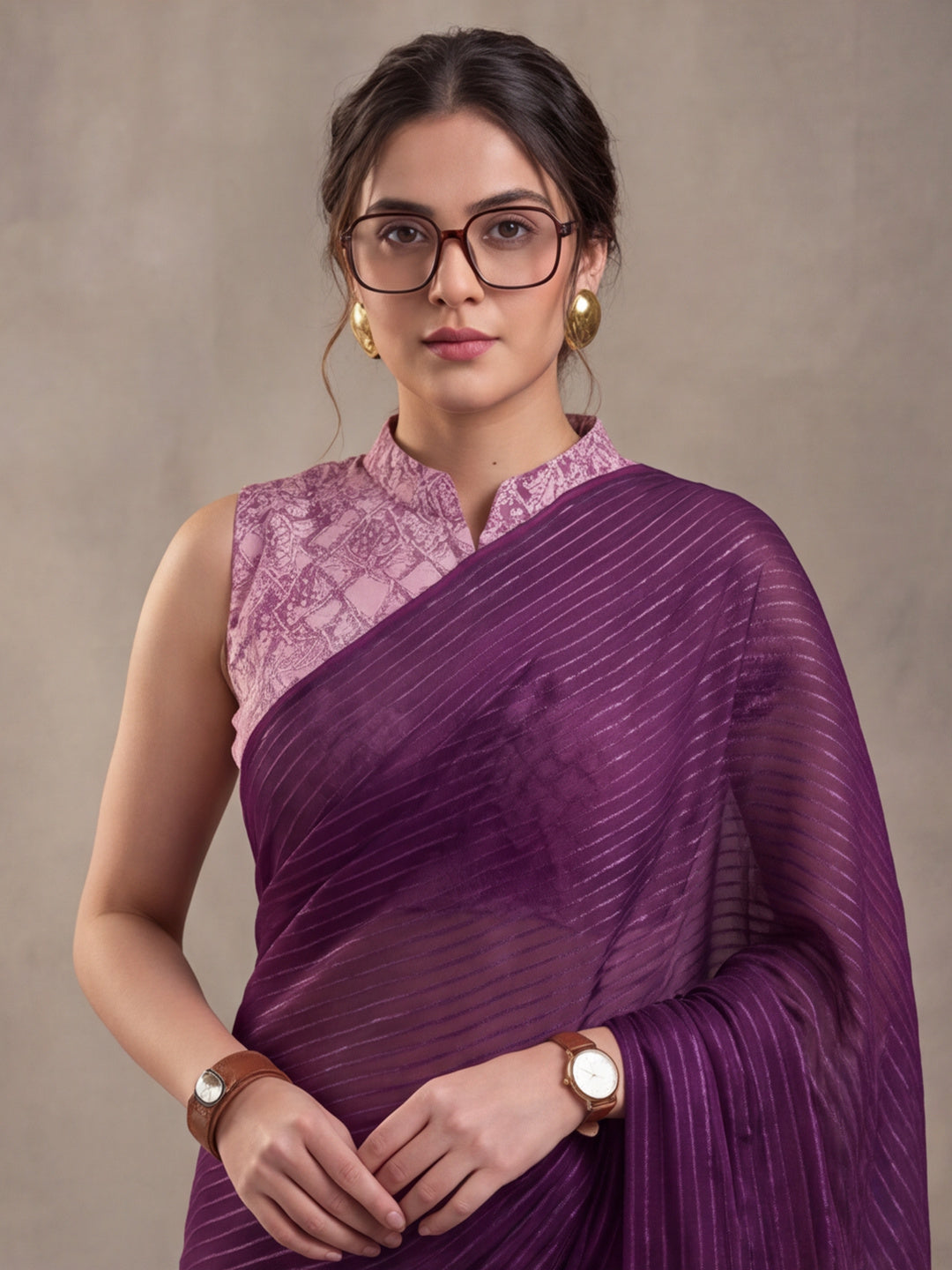 Burgundy Sparkle Lining Fabric Saree with Printed Design by Jaipur Kurti