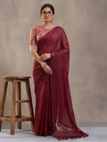 Red Sparkle Lining Fabric Saree with Elegant Printed Work by Jaipur Kurti