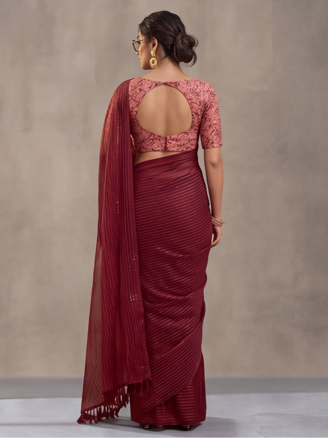 Red Sparkle Lining Fabric Saree with Elegant Printed Work by Jaipur Kurti
