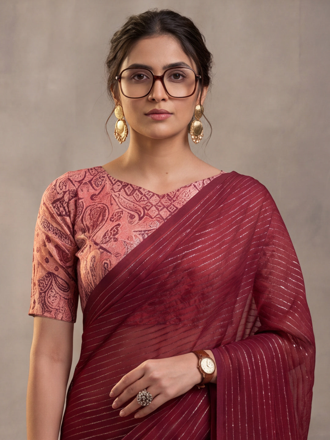 Red Sparkle Lining Fabric Saree with Elegant Printed Work by Jaipur Kurti