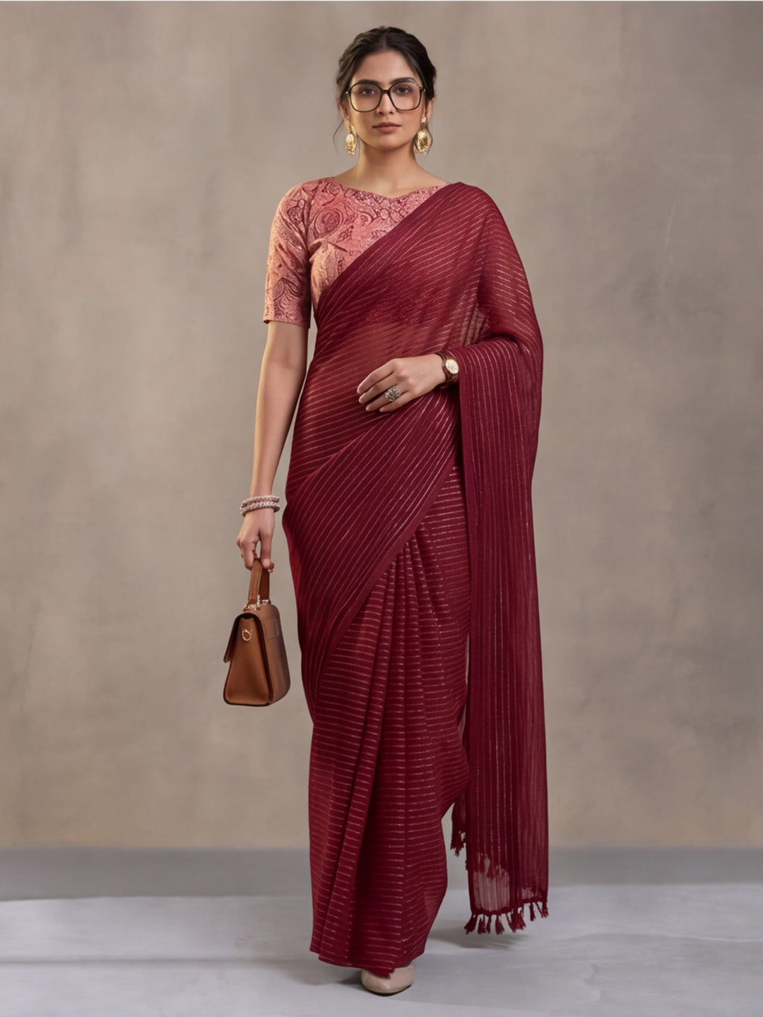 Red Sparkle Lining Fabric Saree with Elegant Printed Work by Jaipur Kurti