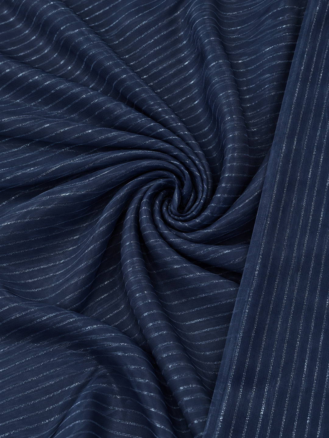 Navy Blue Sparkle Lining Fabric Saree with Trendy Printed Design by Jaipur Kurti