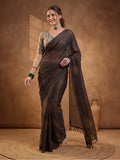 Women's Coffee Brown Sparkle Lining Fabric Saree with Stylish Prints by Jaipur Kurti