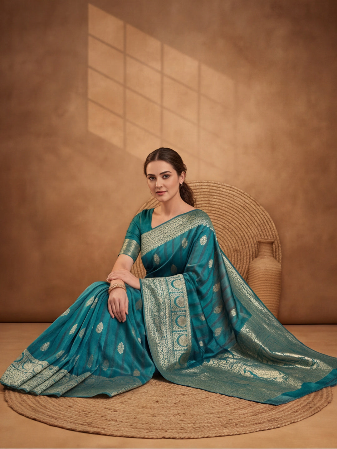 Jaipur Kurti Women'S Designer Weaving Work Morpitch Saree