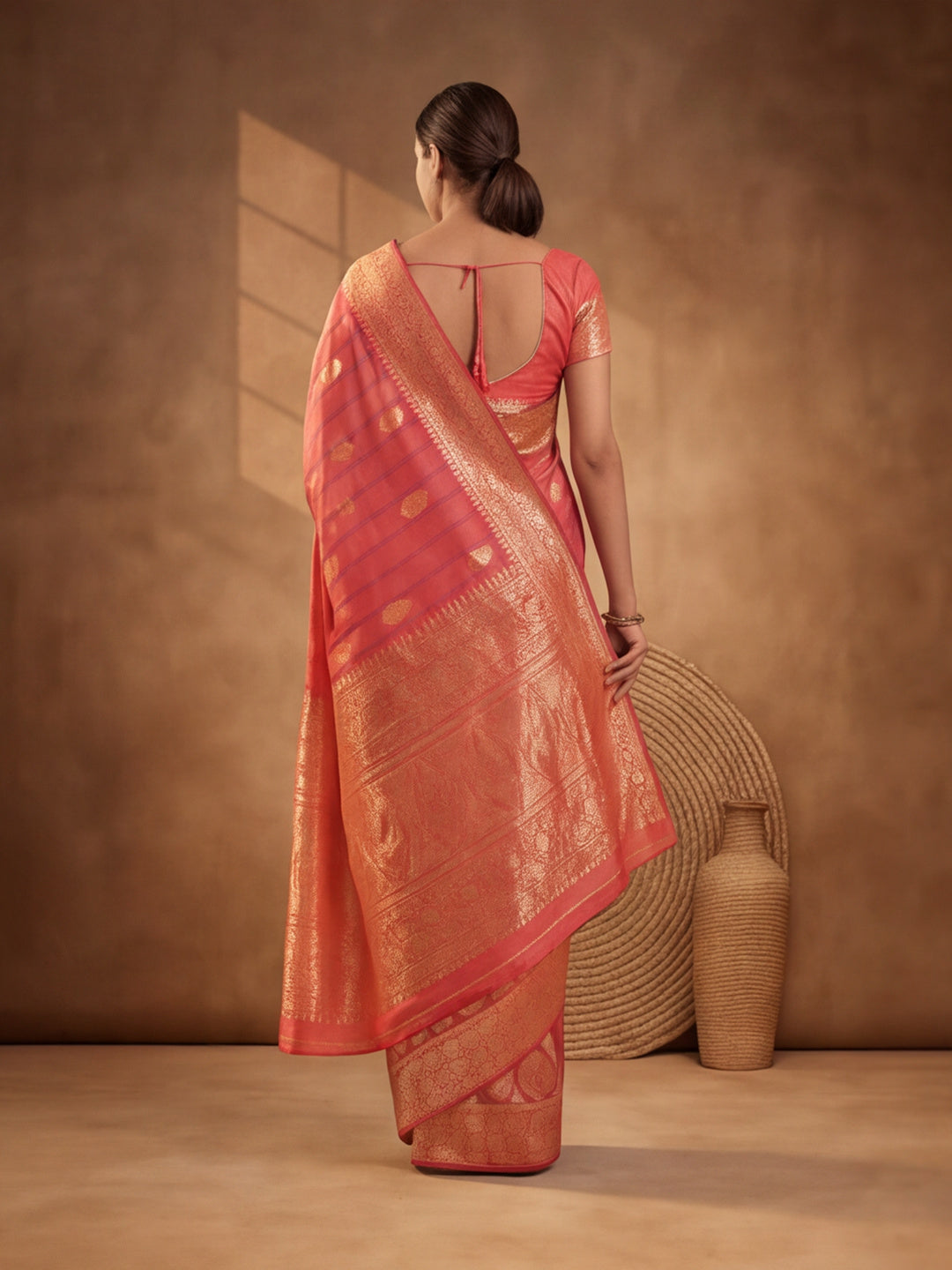 Jaipur Kurti Women'S Designer Weaving Work Peach Saree