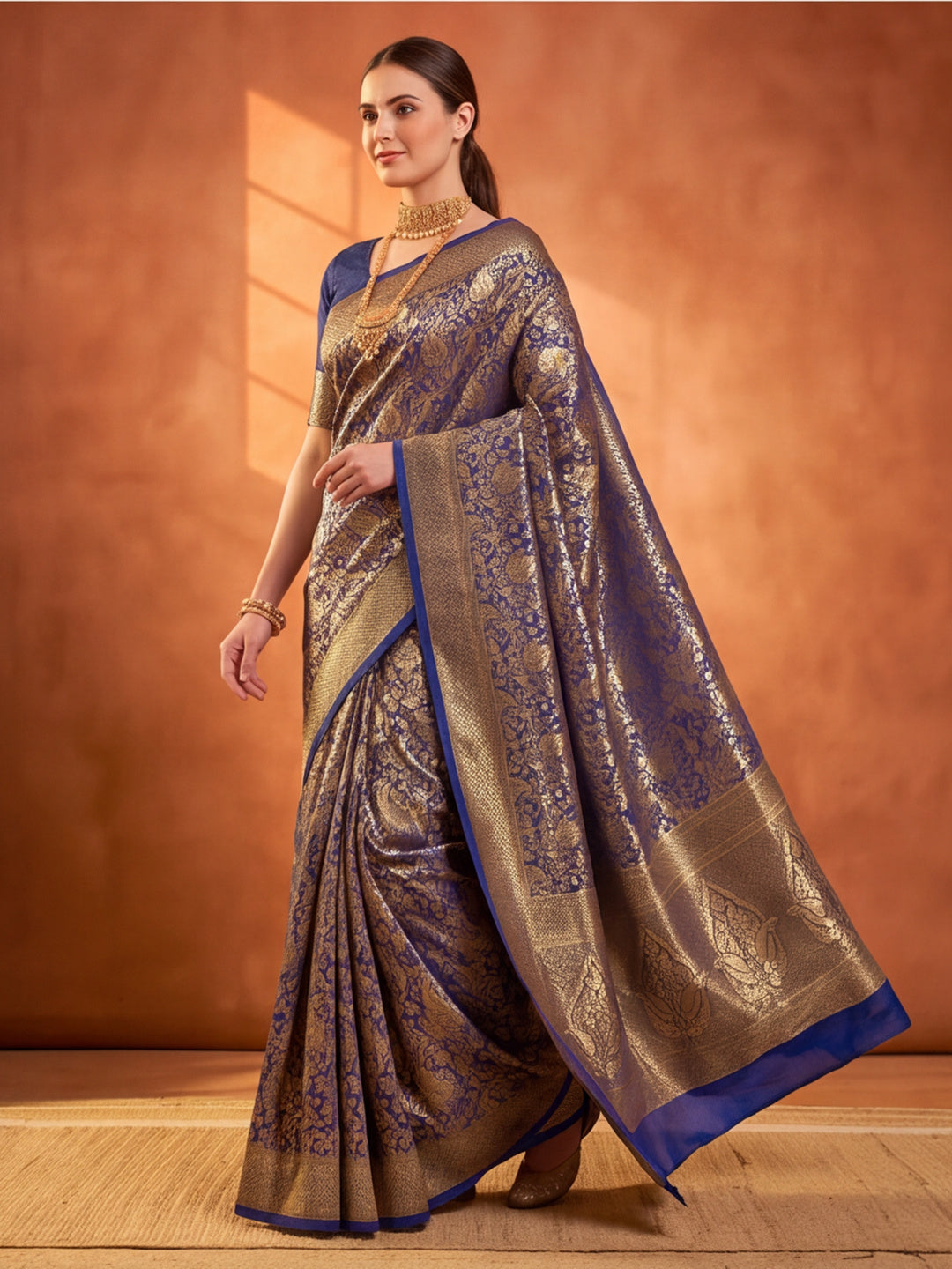 Jaipur Kurti Women'S Neavy Blue Colour Designer Weaving Saree