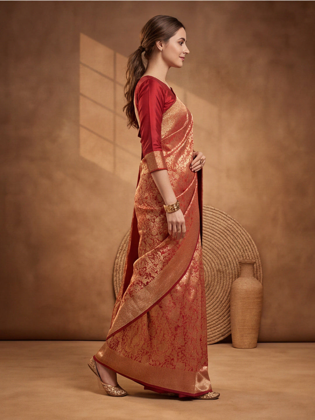 Jaipur Kurti Women'S Red Colour Designer Weaving Saree
