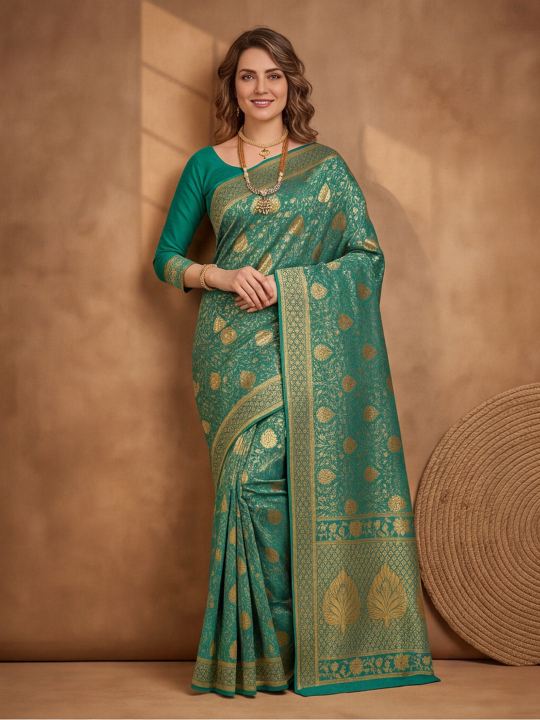 Jaipur Kurti Women'S Green Colour Designer Weaving Saree