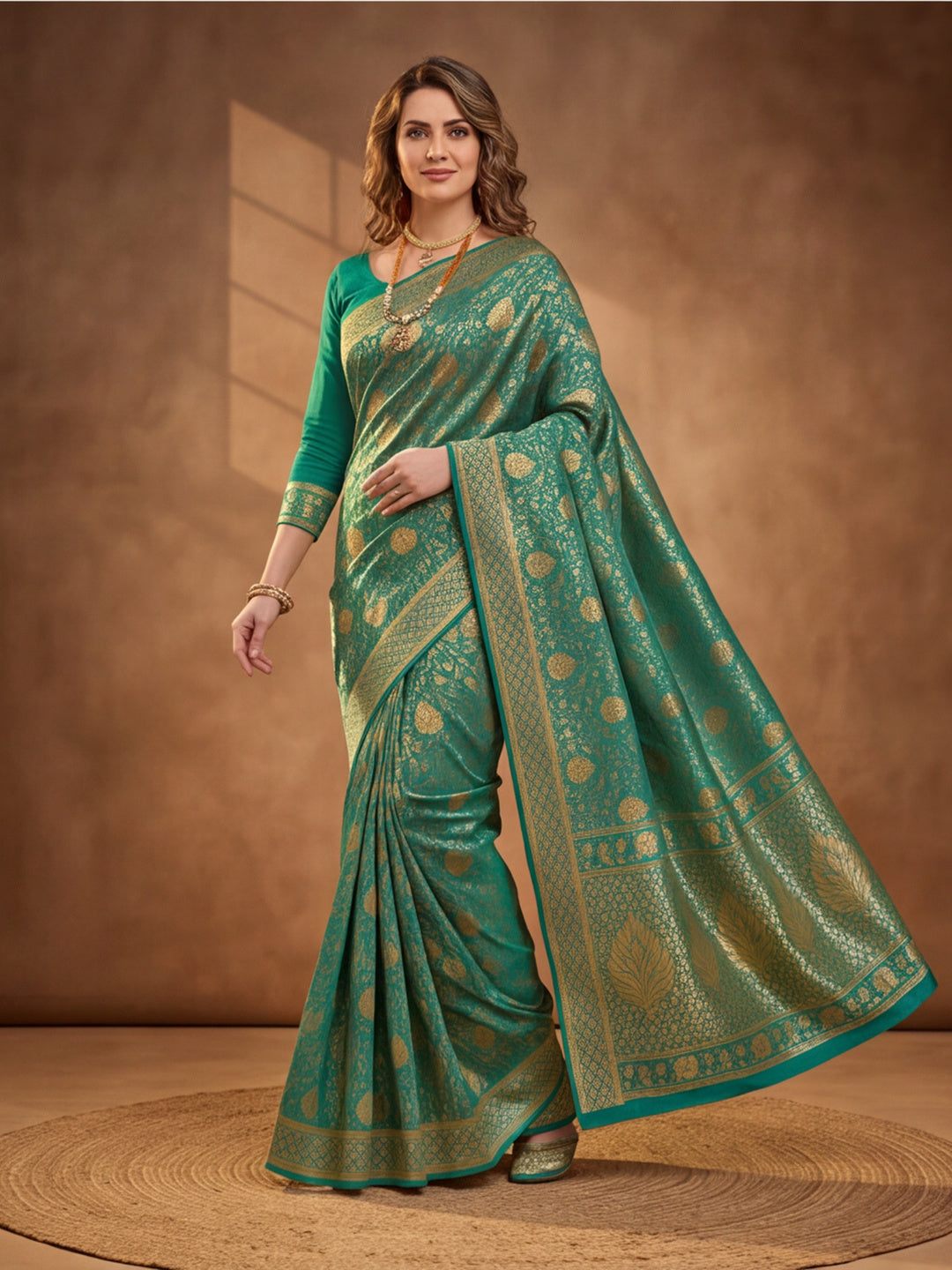 Jaipur Kurti Women'S Green Colour Designer Weaving Saree