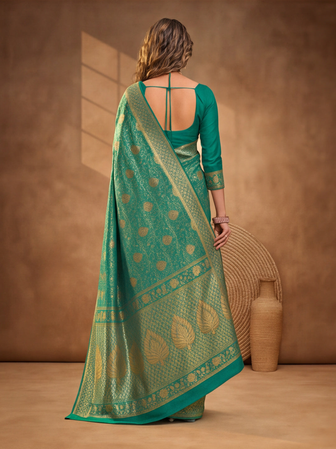 Jaipur Kurti Women'S Green Colour Designer Weaving Saree