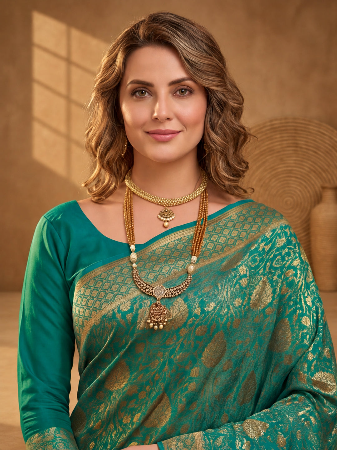 Jaipur Kurti Women'S Green Colour Designer Weaving Saree