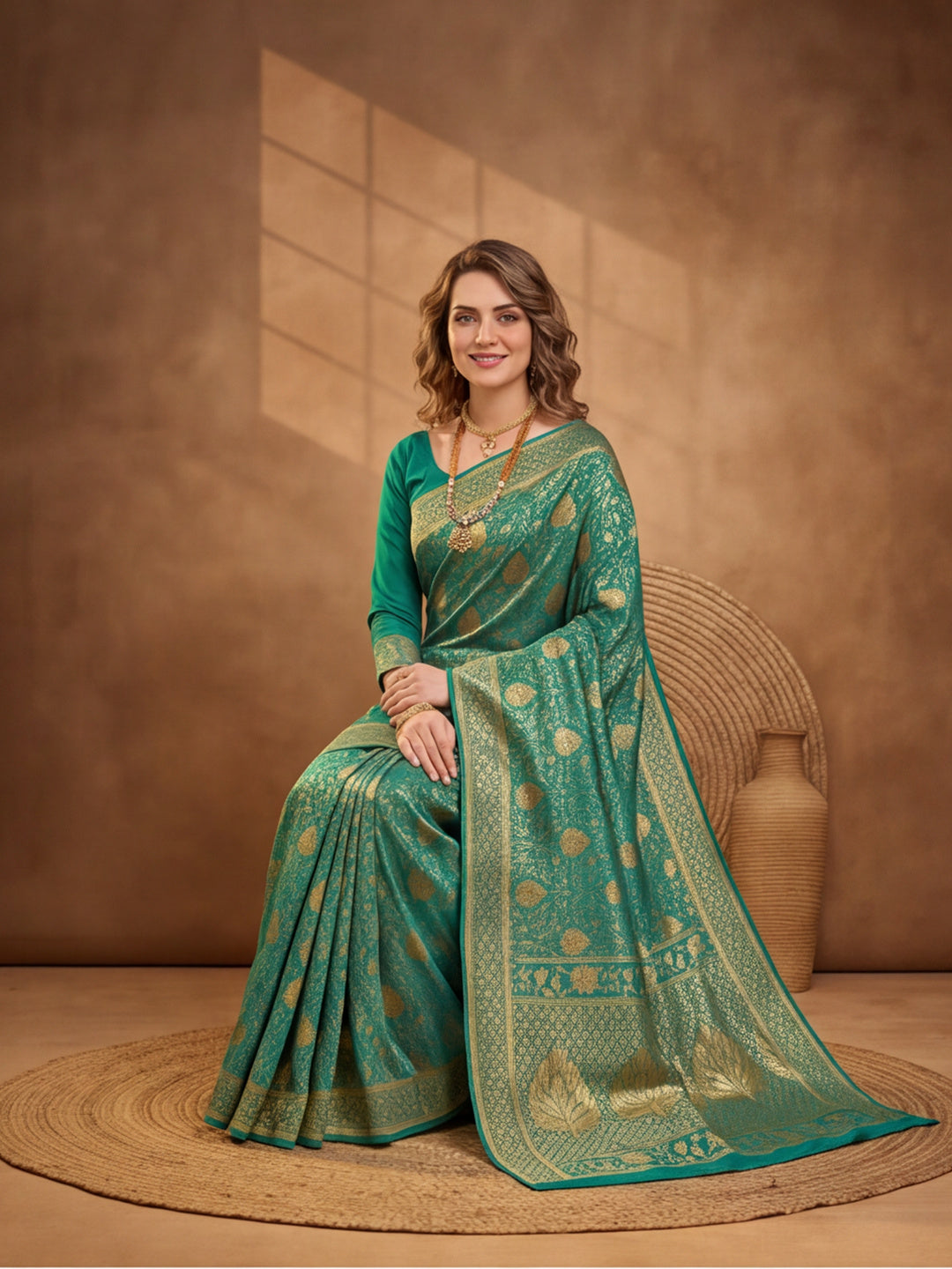 Jaipur Kurti Women'S Green Colour Designer Weaving Saree
